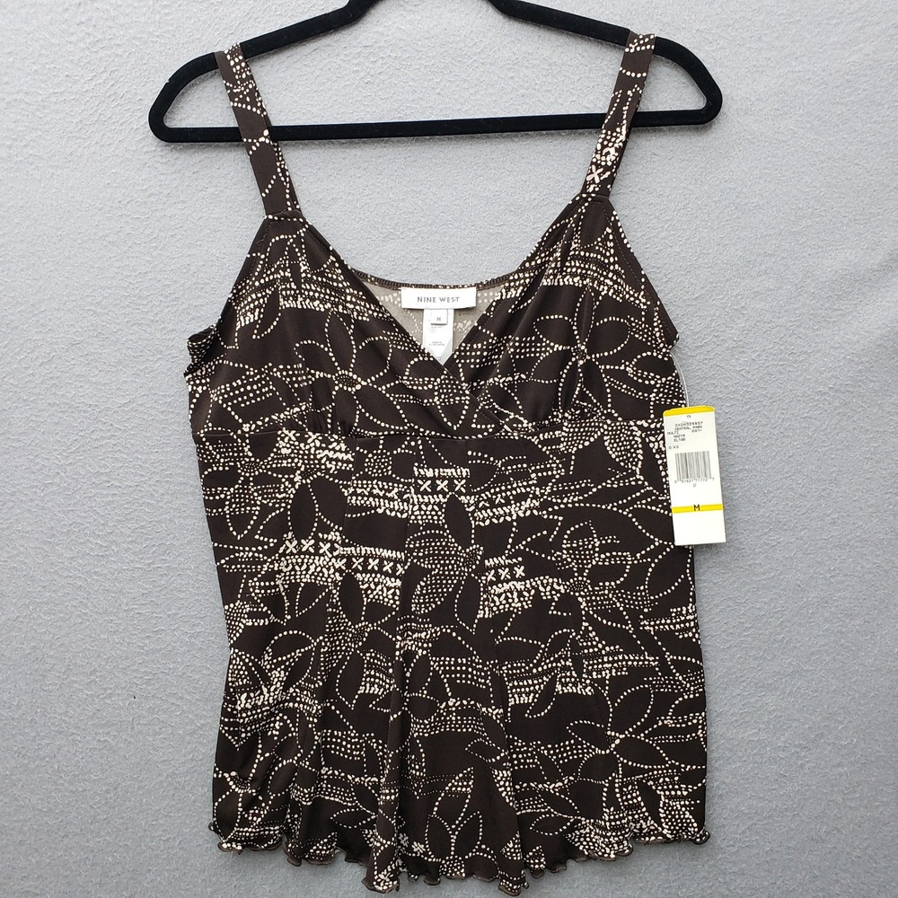 Slinky Camisole Cami Tank Top Dark Brown Polka Dot Floral Earthy Hippie Y2K M